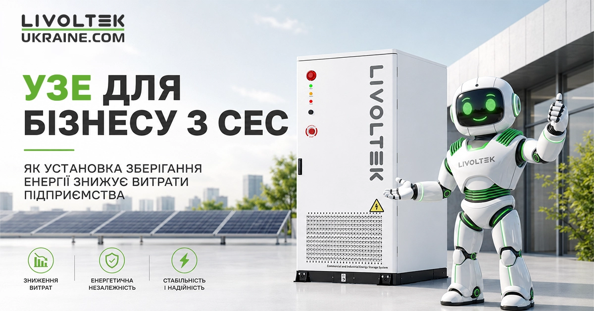Установка зберігання енергії ліволтек для бізнесу і промисловості